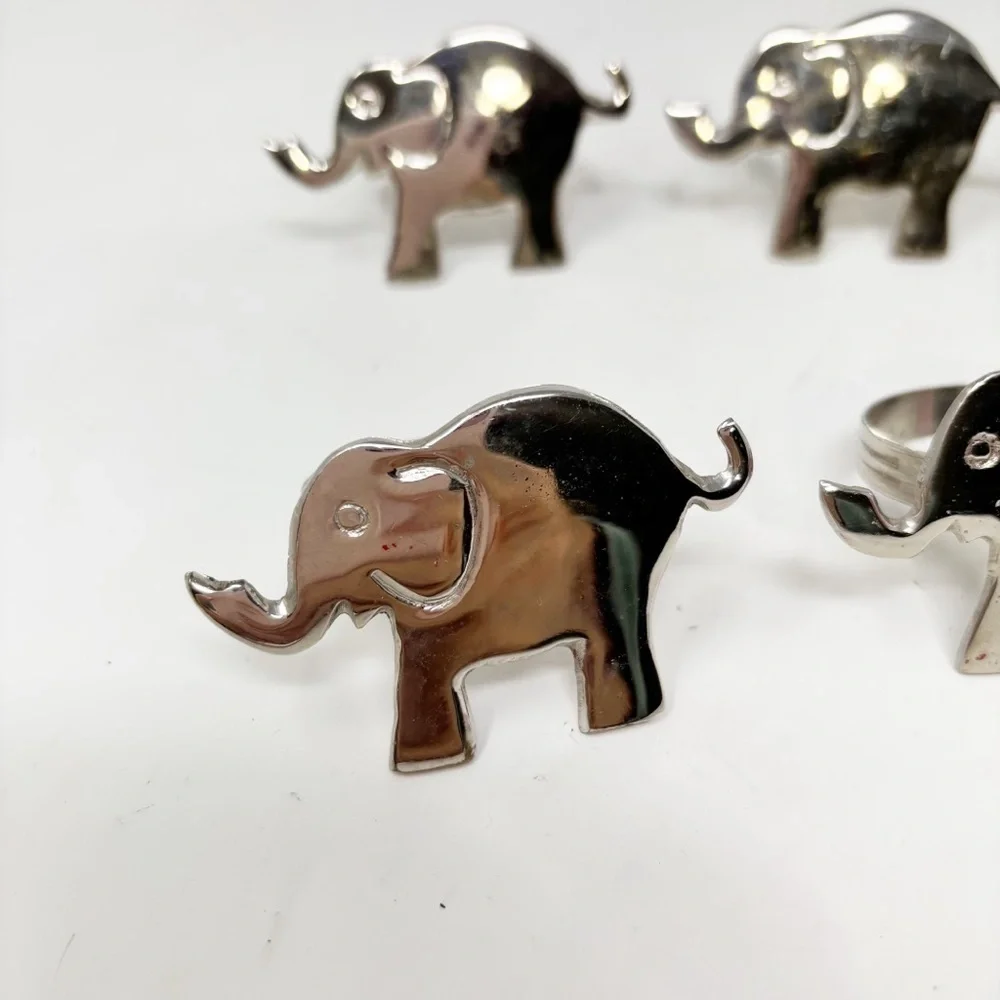 PIER 1 Set Of 8 Nickel Plated Elephant Napkin Rings 2.25” X 1.5” Detailed Trunk